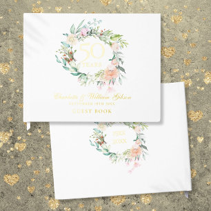 50th Wedding Anniversary Floral Garland Foil Guest Book