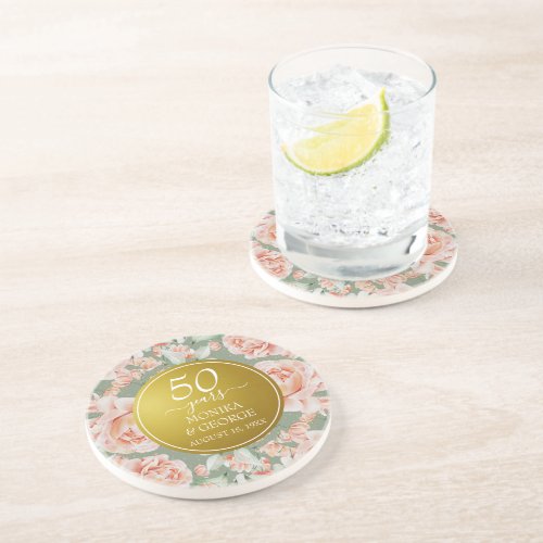 50th Wedding Anniversary Floral Gold Coaster