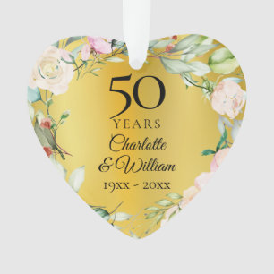50th Wedding Anniversary Floral Gold Keepsake Ornament