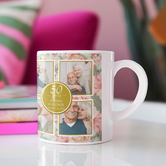 50th Wedding Anniversary Floral Gold Photo Coffee Mug (50th Wedding Anniversary Floral Gold Photo Coffee Mug)