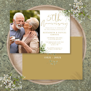 50th Wedding Anniversary Floral Gold Photo Invitation