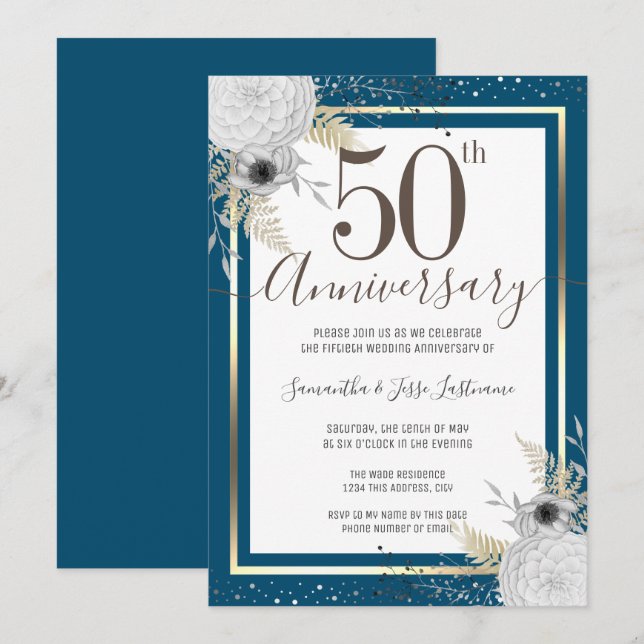 50th Wedding Anniversary Floral  Invitation (Front/Back)