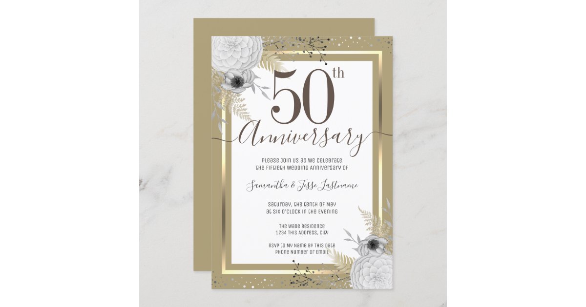 50th Wedding Anniversary Floral Invitation 