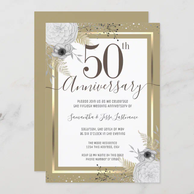 50th Wedding Anniversary Floral Invitation | Zazzle