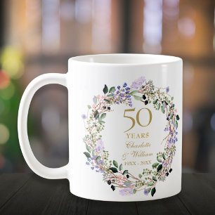50th Wedding Anniversary Floral Lavender Garland Coffee Mug
