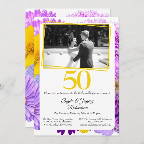 50th wedding anniversary floral photo flowers invitation