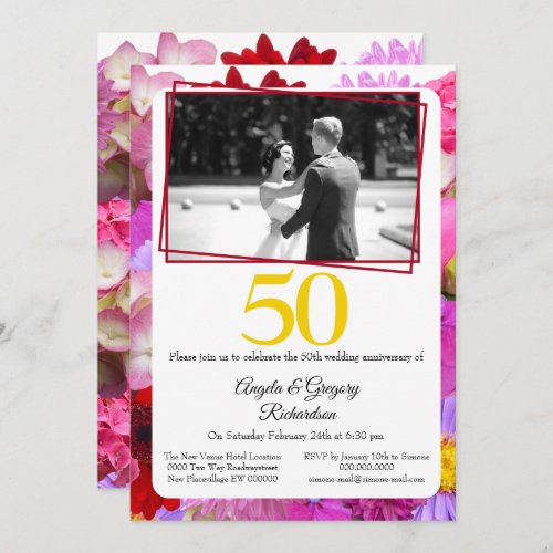 50th wedding anniversary floral photo flowers invitation