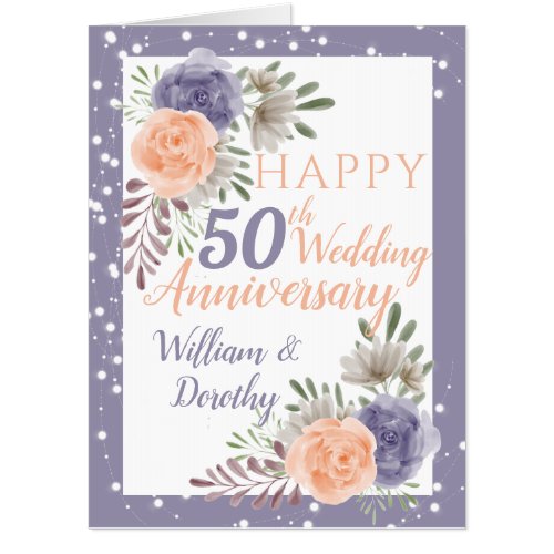 50th Wedding Anniversary Floral Purple Peony Big Card