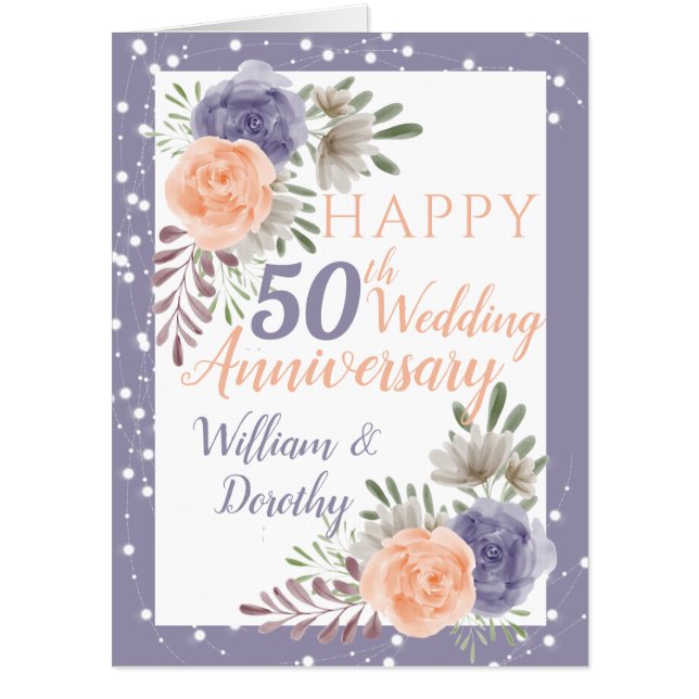 50th Wedding Anniversary Floral Purple Peony Big Card (Front)