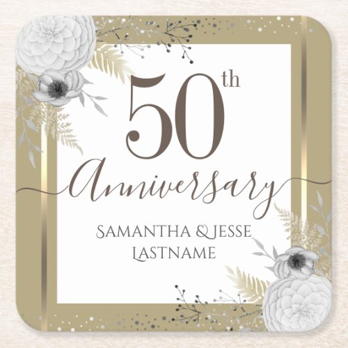 50th Wedding Anniversary Floral Square Paper Coast Square Paper Coaster