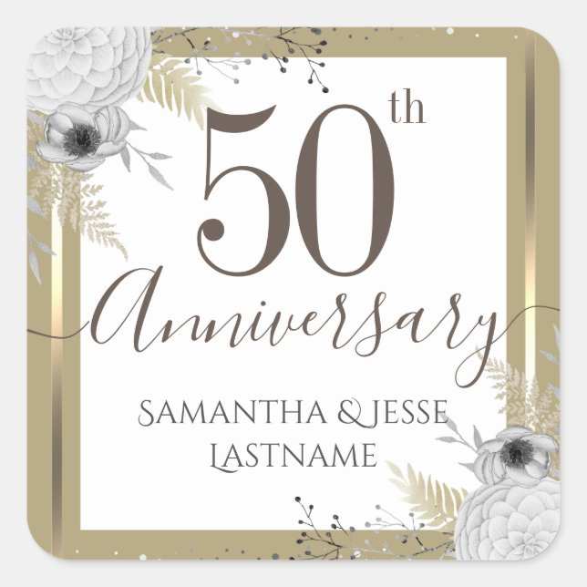 50th Wedding Anniversary Floral Square Sticker (Front)