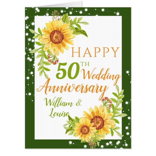 50th Wedding Anniversary Floral Sunflower BIG Card