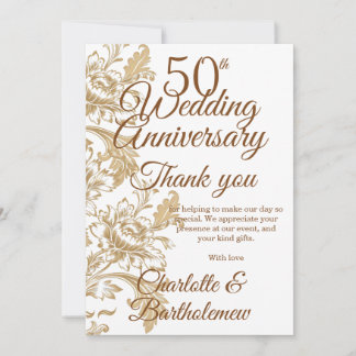 50th Wedding Anniversary Floral Thank You Card