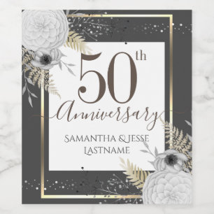 50th Wedding Anniversary Floral Wine Label