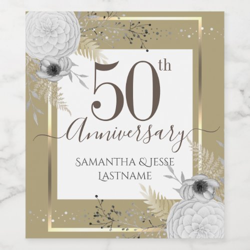 50th Wedding Anniversary Floral Wine Label