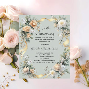 50th wedding anniversary florals gold invitation