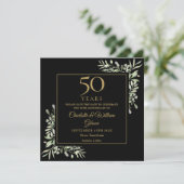 50th Wedding Anniversary Foliage Black Gold Square Save The Date (Standing Front)