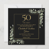 50th Wedding Anniversary Foliage Black Gold Square Save The Date (Front)