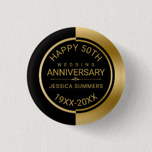 50th Wedding Anniversary Geometric Black & Gold Pinback Button