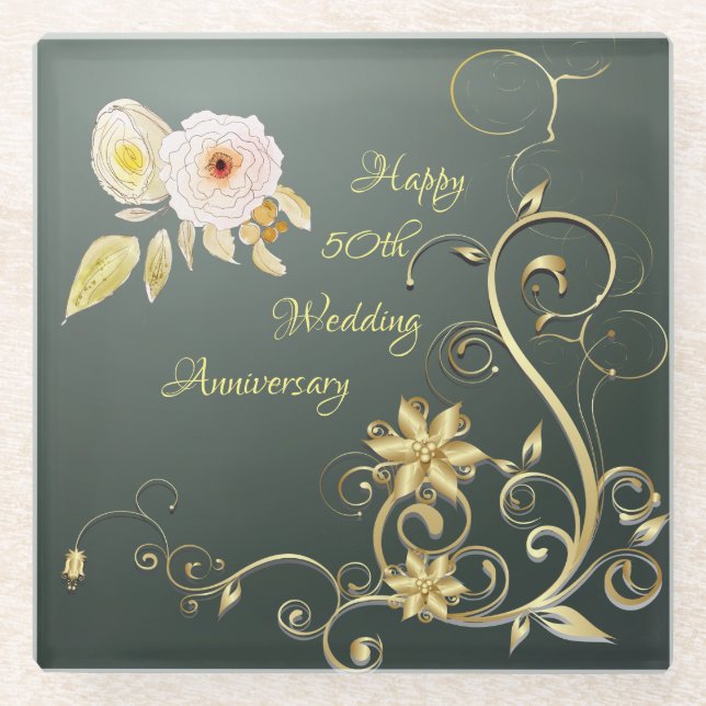 50th  Wedding anniversary gift Coaster (Front)