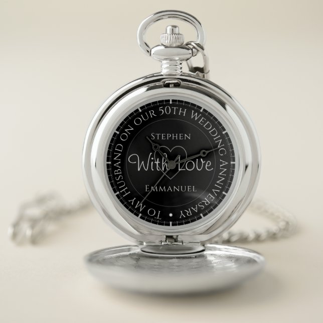 50th Wedding Anniversary Gift for Husband Pocket Watch (Inside)