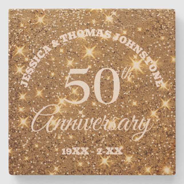 50th Wedding Anniversary Gift Personalized Stone Coaster (Front)