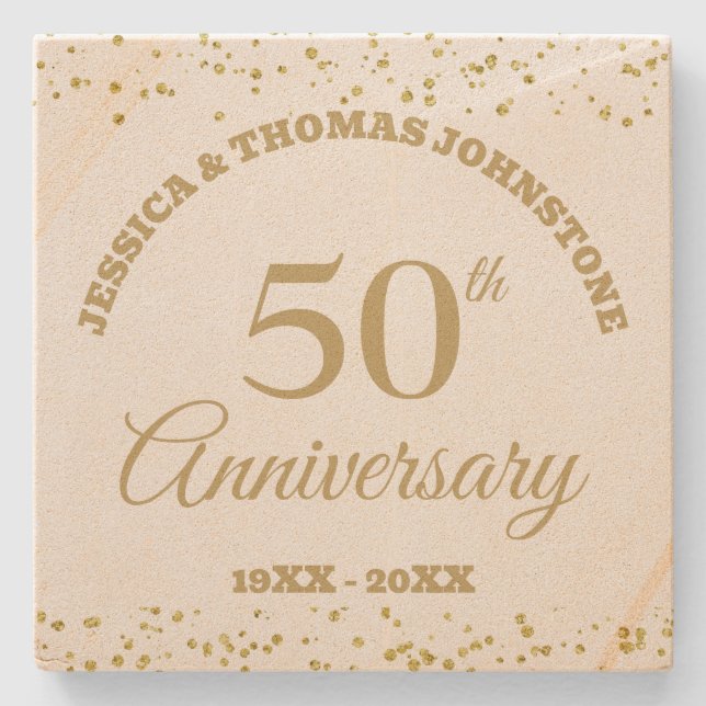 50th Wedding Anniversary Gift Personalized Stone Coaster (Front)