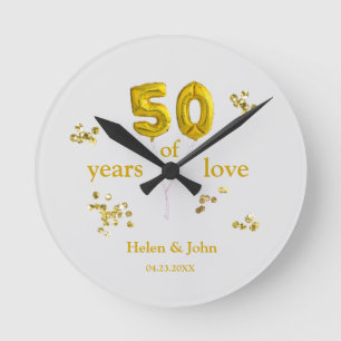 50th Wedding Anniversary Gift with Faux Glitters Round Clock
