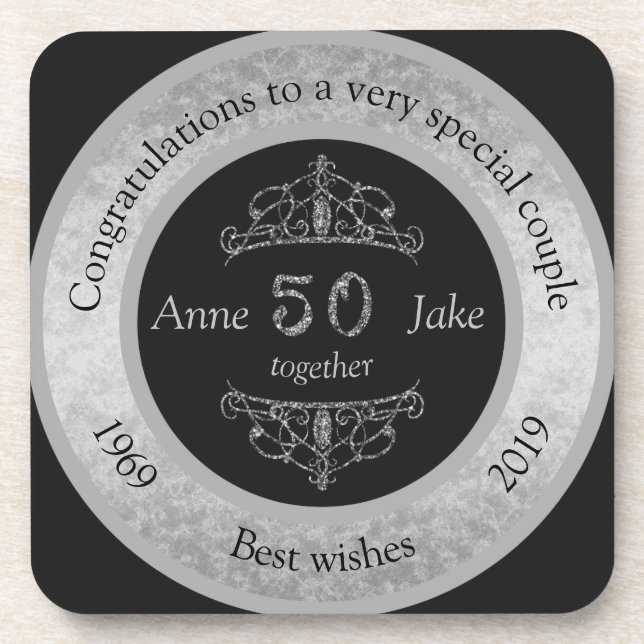 50th Wedding Anniversary Gifts for Couples Congrat Beverage Coaster (Front)