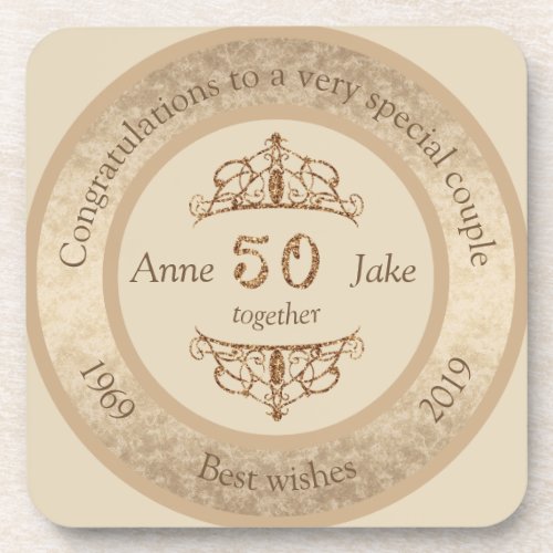 50th Wedding Anniversary Gifts for Couples Congrat Beverage Coaster