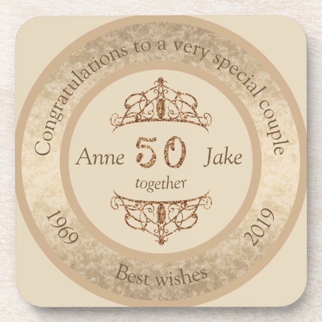 50th Wedding Anniversary Gifts for Couples Congrat Beverage Coaster (Front)