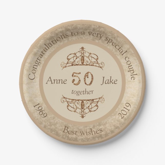 50th Wedding Anniversary Gifts for Couples Congrat Paper Plates (Front)
