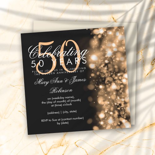 50th Wedding Anniversary Glam Sparkles Gold  Invitation