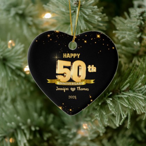 50th Wedding Anniversary Glitter Gold Custom Ceramic Ornament