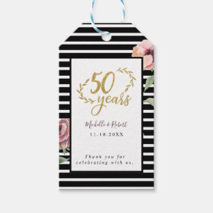 50th Wedding Anniversary Glitter Red Rose Floral Gift Tags