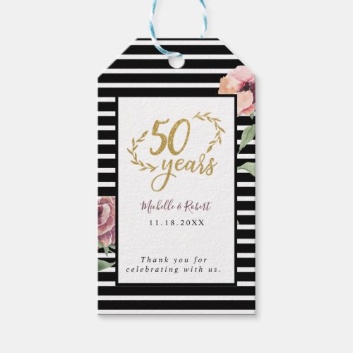 50th Wedding Anniversary Glitter Red Rose Floral Gift Tags