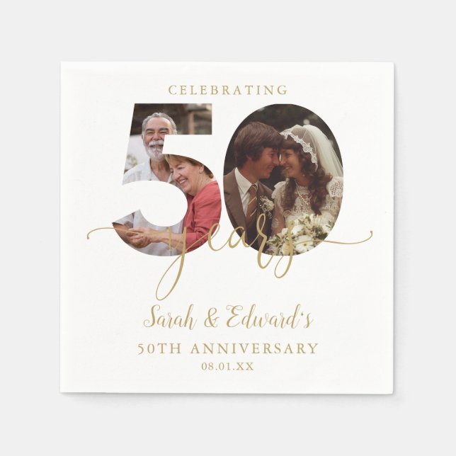 50th Wedding Anniversary Gold 2 Photo Napkins (Front)