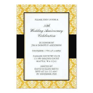 50th Wedding Anniversary Gold and Black Damask Card
