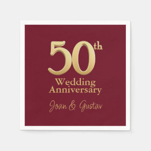 50th Wedding Anniversary Gold and Burgundy Napkins