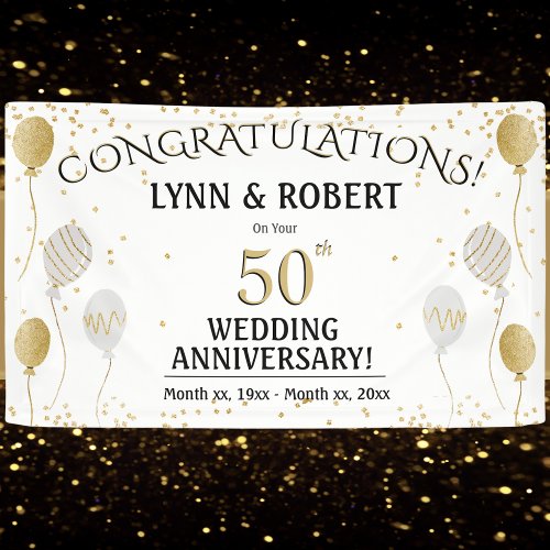 50th Wedding Anniversary Gold and White Banner