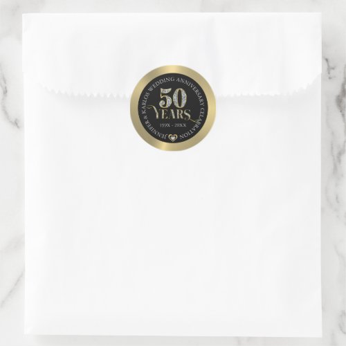 50th wedding Anniversary gold and white diamonds D Classic Round Sticker