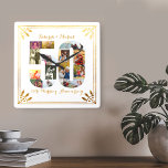 50th Wedding Anniversary  Gold Art Deco Photo Square Wall Clock<br><div class="desc">Create your own unique 50th Wedding Anniversary wall clock with some of your favorite photos from the last 50 years. This elegant white and gold design features a number 50 shaped photo collage with an art deco style frame and ornate script typography. The photo collage holds square, landscape and portrait...</div>