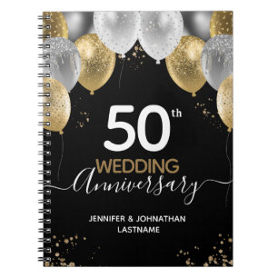 50th Wedding Anniversary Gold Balloons Notebook