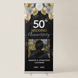 50th Wedding Anniversary Gold Balloons Retractable Banner