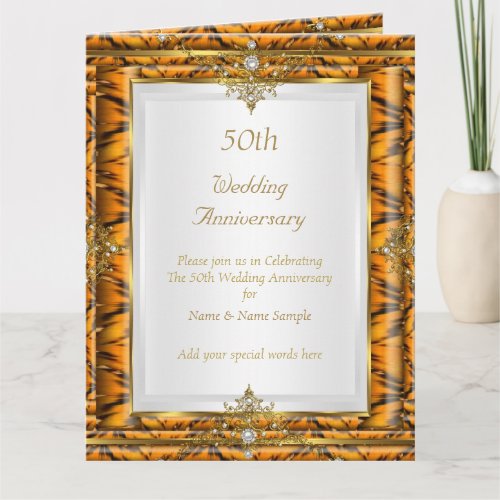 50th Wedding Anniversary Gold Bamboo White Pearl Thank You Card
