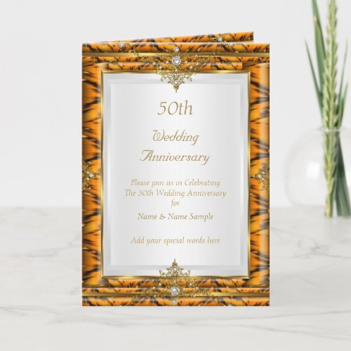 50th Wedding Anniversary Gold Bamboo White Pearl Thank You Card