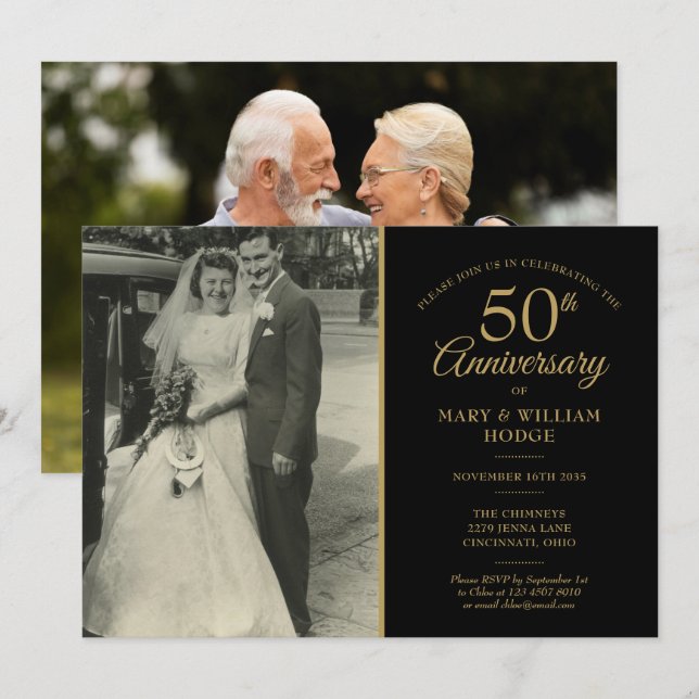 50th Wedding Anniversary Gold Black 2 Photo Invitation | Zazzle 50th Wedding Anniversary Gold Black 2 Photo Invitation | Zazzle