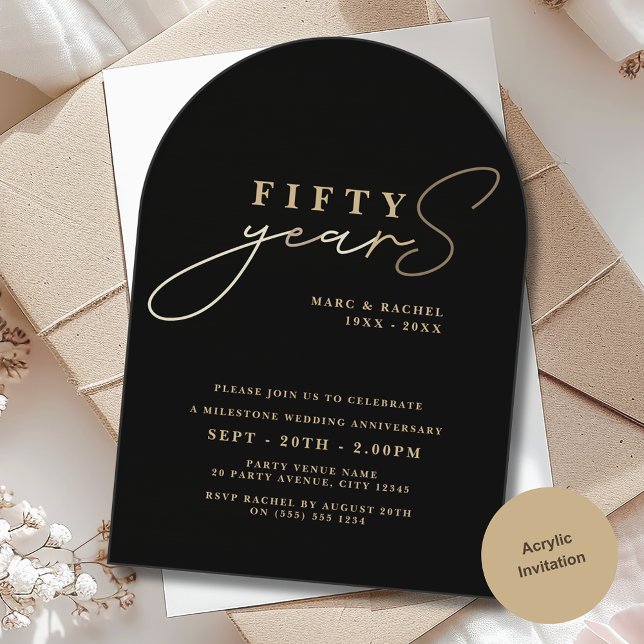 50th Wedding Anniversary Gold Black Acrylic Invitations (Creator Uploaded)