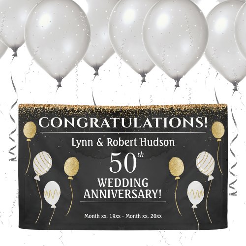 50th Wedding Anniversary Gold Black and White Banner