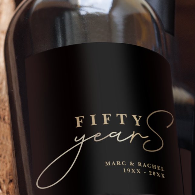 50th Wedding Anniversary Gold Black Gift Wine Label (Creator Uploaded)